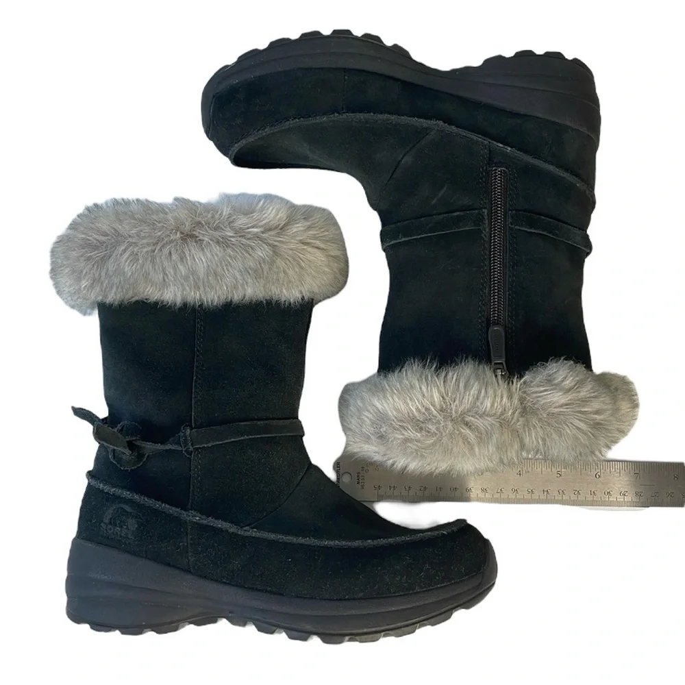 Sorel Northern Lite Tall‎ Boots Black Suede Fluffy Fur Waterproof Women’s size 7